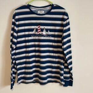 PacSun Nautical Shirt Med Long Sleeve Nantucket Striped Blue Boat Sail Crew Sea